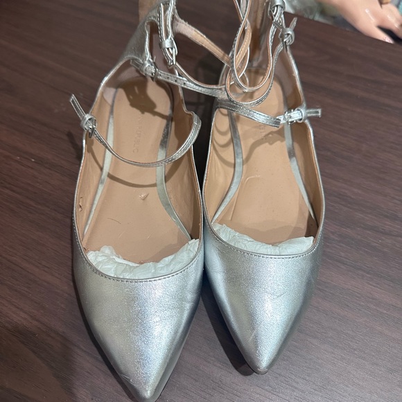 Silver Women's Ankle Strap Flats - Picture 1 of 2